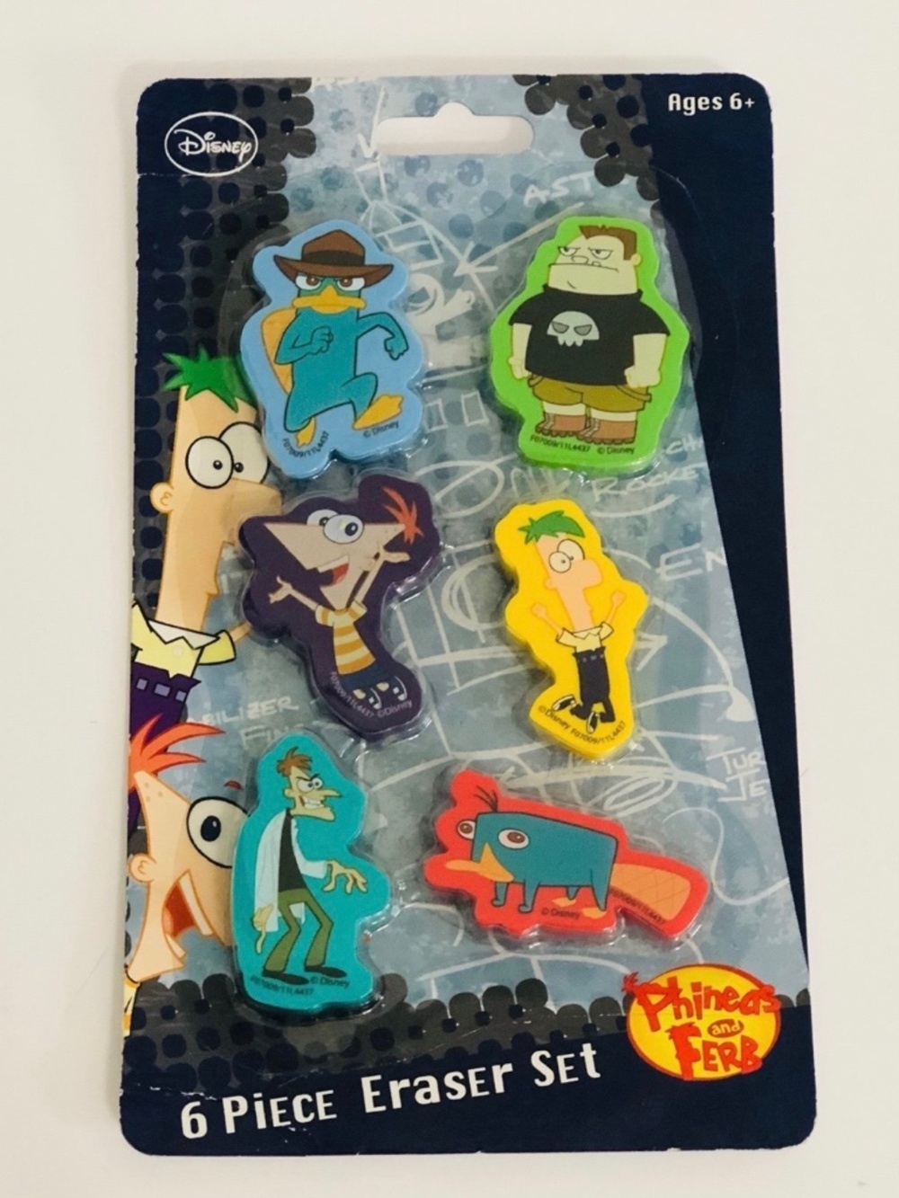 Disney Phineas and Ferb 6 Piece Eraser Set New in Package. RARE!!!
